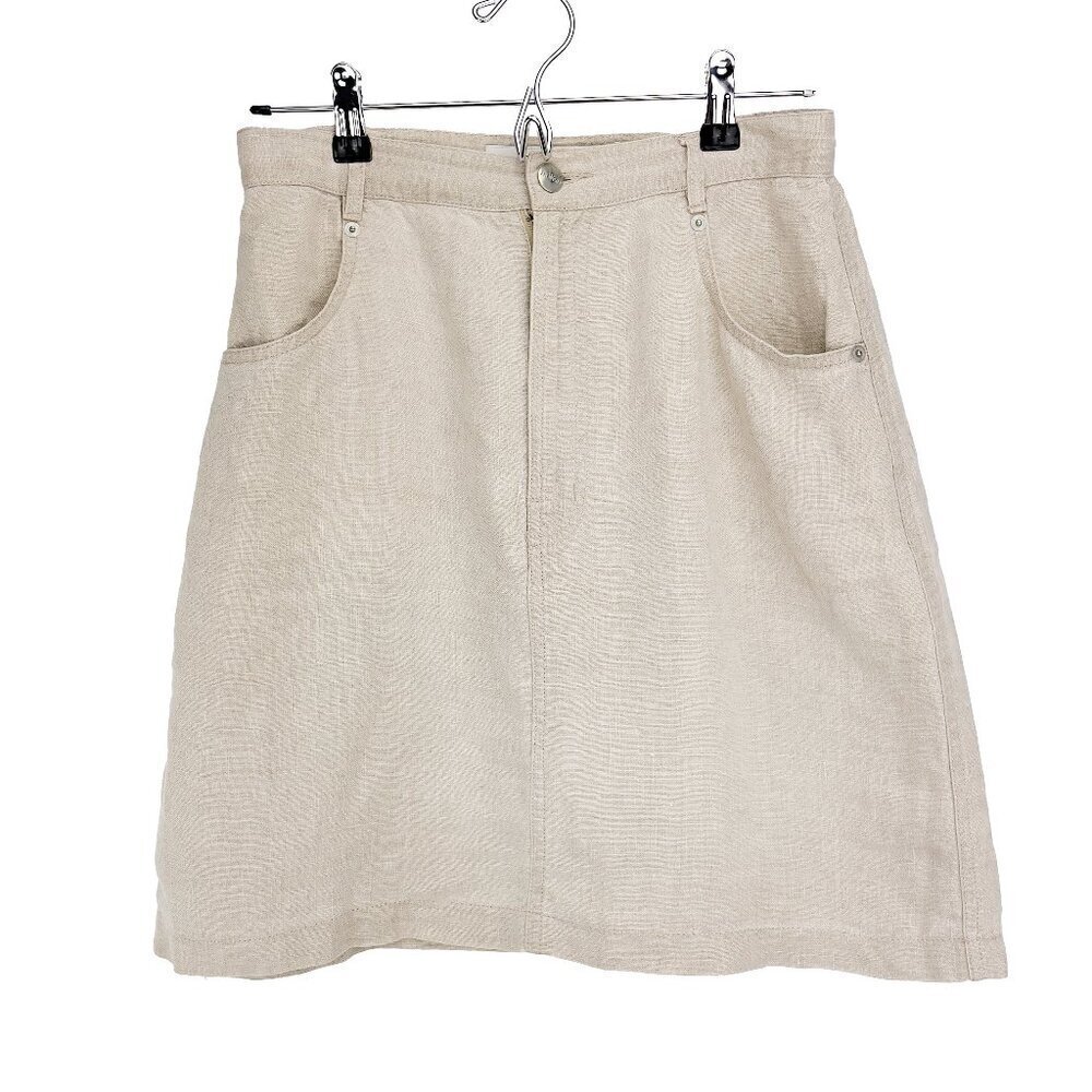 INWEAR Knee Length Linen Two Pockets Belt Loops Sand Beige Skirt US 8